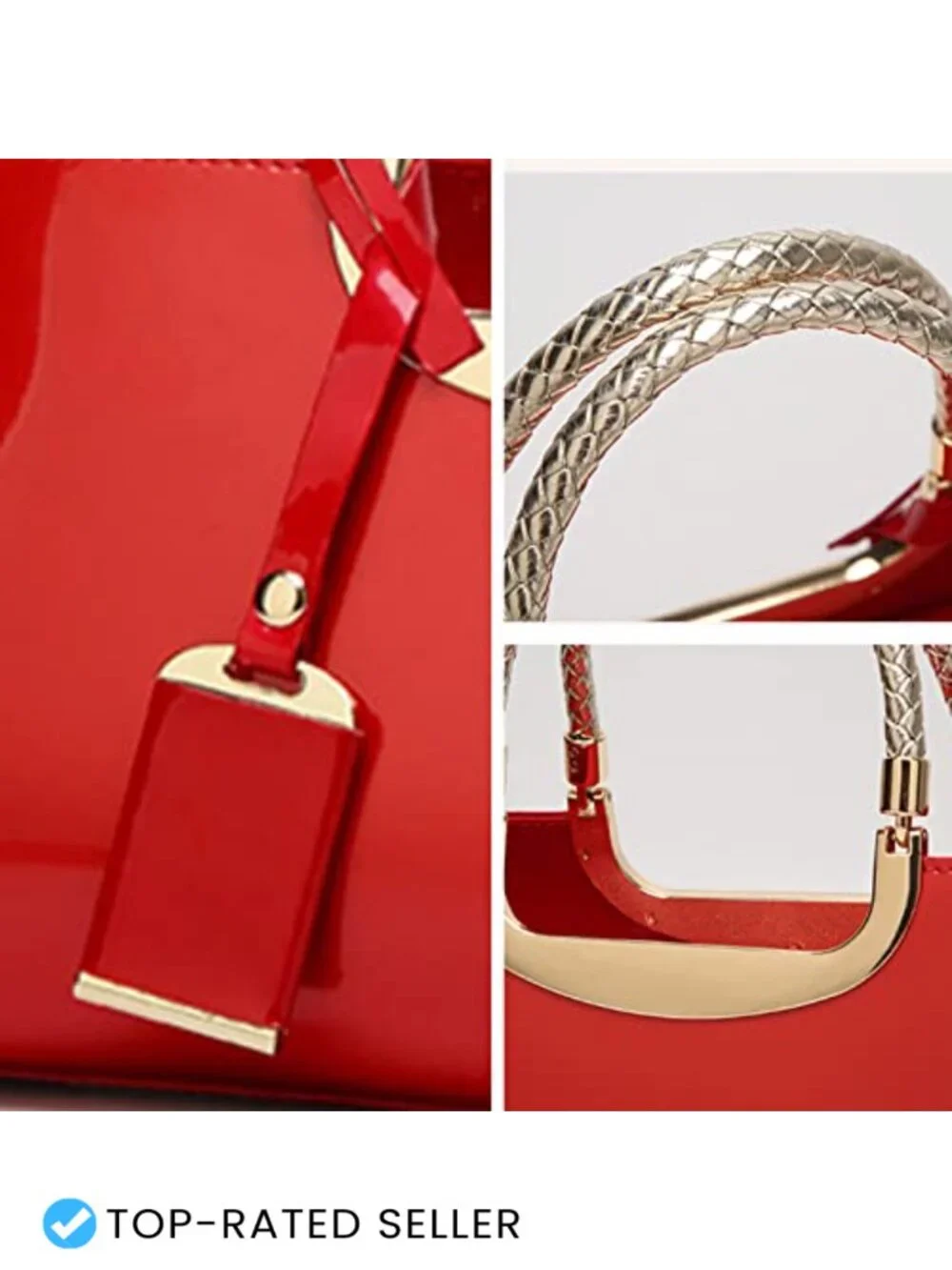 Patent Leather Structured Shoulder Handbag Women Evening Party Satchel